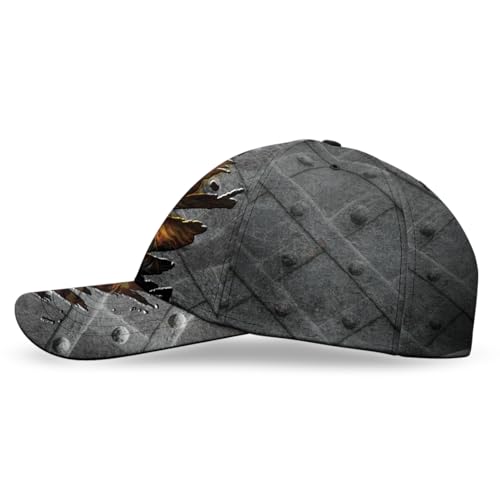 Image of Skull Baseball Cap for Men, Grim Reaper Death Crack Old Metal with Flag, Men's Hat, Adjustable Motorcycle Soft Caps