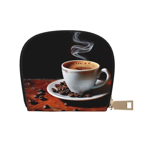 Hot Coffee with Coffee Bean Printed Card Wallet for Women Men Cute Zipper Card Cases Holder Mini Coin Purse with 12 Card Slots