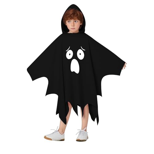 Bkazwe Cape Fantôme Enfant Halloween, Déguisement Blanc avec Capuche pour Carnaval Cosplay Party Mascarade, Costume Fantôme Fluorescent Effrayant Garçon Fille, Cadeau Fête 3-12 Ans