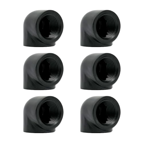 Image of dracaena.io 6-Pack G1 /4 inch Female to Female 90 Angle Elbow Fittings, Brass Water Cooling Connector Adapter for PC Computer Liquid Cooling Loop, Durable Leak-Proof Extender Fitting, Black