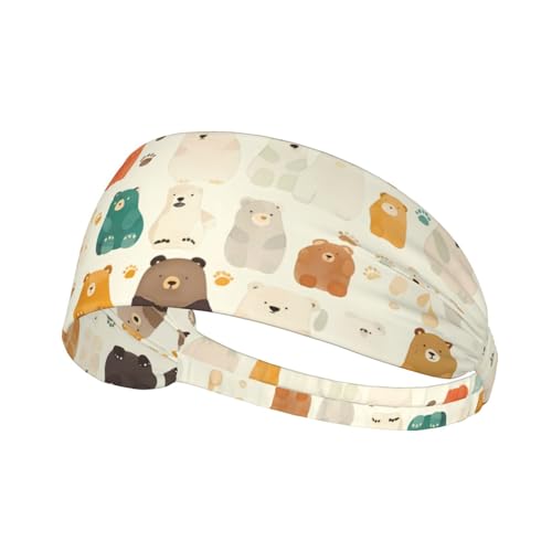Diadema deportiva elástica unisex que absorbe la humedad atlética para correr, entrenar, deportes al aire libre, oso blanco, oso marrón