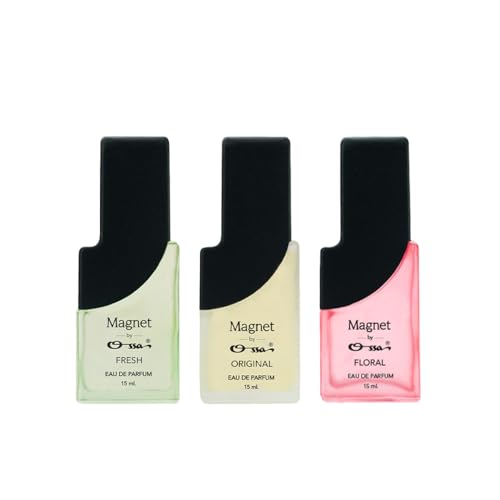 Image of Ossa Magnet Fresh, Original & Floral Eau De Parfum Combo for Men & Women | Long Lasting Perfume Set | Fresh, Floral & Woody Fragrance | Daily Wear Travel Size Perfume | Unisex EDP Gift Set | 3 x 15ML