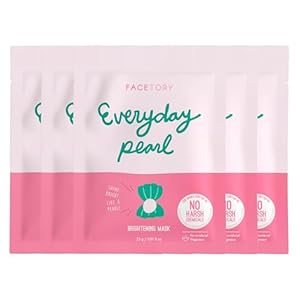 FACETORY K Beauty Face Mask Skin Care – Everyday PEARL Brightening Sheet Mask | Plant-Based with Pearl Essence (5 Pack)