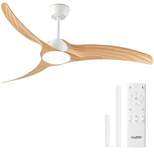 TAVZAKE 52 Inch Low Profile Ceiling Fan with Light, Flush-Mount Ceiling Fan with Remote, Quiet DC Motor, 3 Color Temperatures Dimmable LED, 3 Blade Modern Ceiling Fan for Bedroom, Living Room