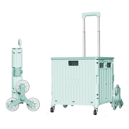 Carrello pieghevole in plastica portatile con coperchio sicuro, capacità 45 l, carriola multiuso per shopping, traslochi e viaggi, verde