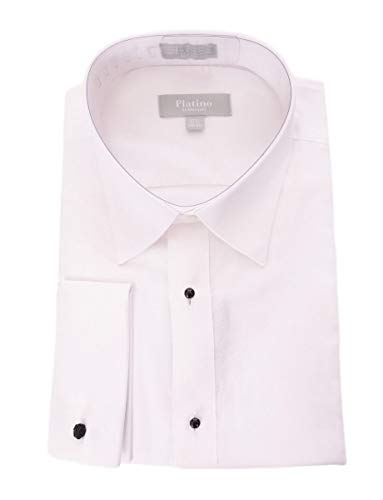 Marquis Classic Fit White Textured Spread Collar French Cuff Cotton Tuxedo Shirt
