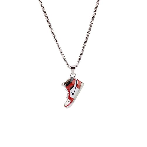 GAUEIOUR Sports Shoe Necklace, Titanium Steel Necklace, Hip-Hop Cool Jumpy Couple Sweater Chain, Men's Sports Shoe Necklaces, Hip-Hop Punk Unisex (Red/Silver)