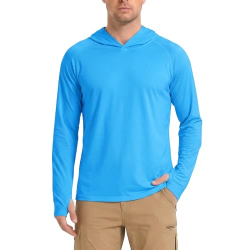 HYCOPROT Rashguard Anti UV Hommes Manches Longues Capuche UPF 50+ Hauts de Bain Protection Respirabilité Solaire T-Shirts de Sport Séchage Rapide Tops Hauts de Sport pour Plage Natation Course à Pied