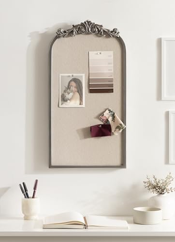 Image of Kate and Laurel Arendahl Arch Pinboard; 13 x 25; Silver; Framed Arched Ornate Vintage Cork Board for Use as Motivational Vision Board or Wall Organizer
