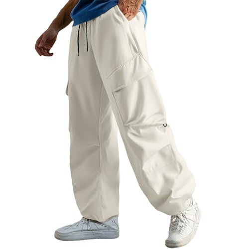 Mens Baggy Cargo Pants Casual Elastic Waist Parachute Pants Loose Fit Unisex Street Y2K Trousers