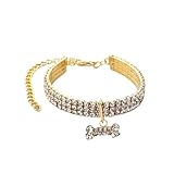 Rhinestone Dog Collar with Adjustable Metal Chain - Crystal for Chihuahua and Small Breeds(Gold,M-25CM)