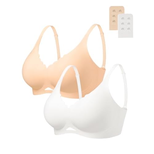 SHARICCA Wireless Jelly Bras for Women - Seamless Padded Bra No Underwire, Comfortable T-Shirt Bralette with Support(A-C Cup) Small Nude+white