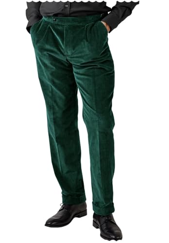 Men's Comfortable Stretch Corduroy Pants Business Casual Straight Leg Pleated Dress Trousers for Men