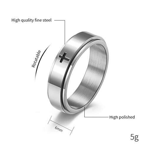 Minimalist Cross Christian Jesus Christ Lord Prayer Rotating Stress Relief Spinner Fidget Band Rings For Men Women Girls Boys For Anxiety Finger Rotate Freely Stainless Steel Fashion Cool Ring Birthday Bff Boyfriend Gifts (Silver, 5) #TOP5
