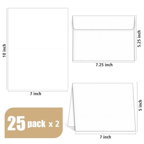 Blank Cards and Envelopes 5x7, 25 Pack White Invitation Cardstock with 25 Pack Envelopes, Self-Seal Thank you Blank Greeting Cards and Envelopes, Print custom, for All Occasions DIY - Thumbnail 2