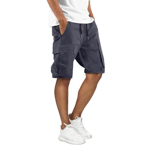 Pantalones Cortos Hombre Bermudas Cargo Shorts Verano Casual Moda Color Sólido Vintage Pantalón Trabajo Running Correr Playa Pantalon Corto Deporte con Bolsillos Cintura Elástica Talla Grande