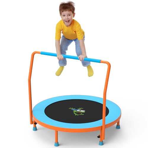 3FT Foldable Kids Trampoline, 36'' Indoor & Outdoor Mini Trampoline for Toddlers, Max Capacity 220 LBS, Adjustable Handlebar, Quiet & Safe Design