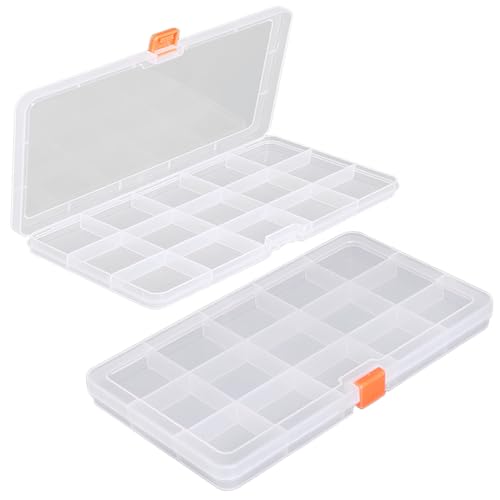 Image of Jewelry Organizer (2 Pack) Clear Plastic Organizer Box (15 Girds), Beads Storage Containers Box for Small Items and Other Craft Projects,Size 7.91 x 4.37 x 0.71 in