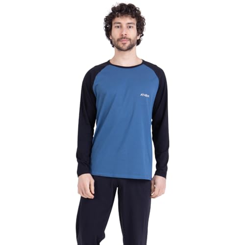 Pyjama long homme Athena en coton léger ensemble nuit confortable