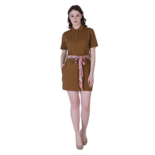 Image of Leriya Fashion Women's Comfortable Lycra Printed Collar Neck Regular Sleeve Solid Midi Body-con Casual Western Stylish Dress | Short Midi Dress for Women.