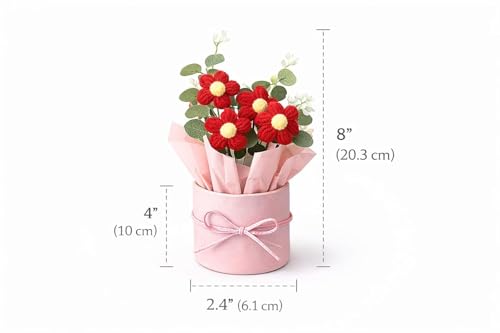 Image of Raggle Red Artificial Flower Crochet Flower Bouquet /Artificial Flowers Bunch /Crochet Flowers Bouquet /Crochet Flowers /Flowers Bouquet Gift for Girls Home Decor (1, Red)
