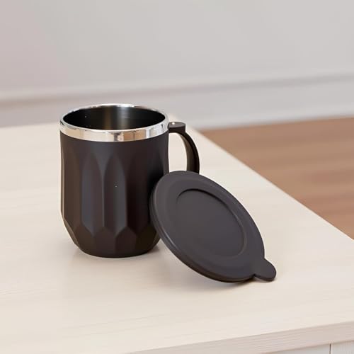 Image of Insulated Coffee Mug 350 ml - Leakproof Lid, Double Wall Stainless Steel Tea Mug, Cool Touch Outer, Travel Cup for Office & Car, Keeps Drinks Hot /Cold - Black