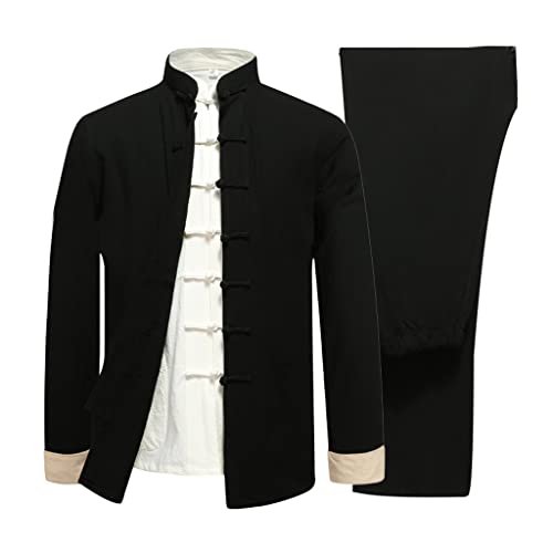 Cotton Linen Tai Chi Uniform Kung Fu Clothing Chinese Clothes (Including Shirts, Pants, Jackets) (black,3XL)