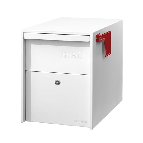 Image of Adoorn Lockable Post Mount Mailboxes for Outside - Large Anti-Theft Locking Mailbox for Packages and Letters - Weatherproof Construction - Durable Steel - 15.5 inch H x 12 inch W x 18.5 inch D - White