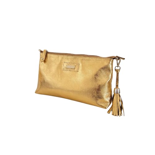 Bolsa Transversal Feminina Couro Legítimo Alça Regulável Bolso Interno (Dourado Liso)