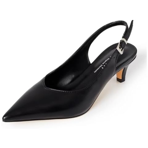 Women's Chunky High Heels Pumps Closed Block Strappy Heels Pointed Toe Dress Shoes for Women Black Cover