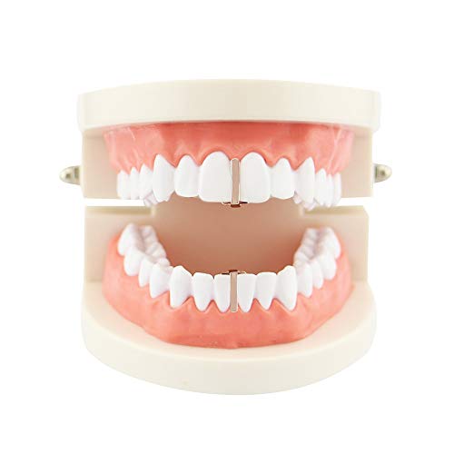 False Teeth Gold Grillz Teeth Set Best Gift for Son – Gold Plating Grillz - Excellent Cut for All Types of Teeth - Top and Bottom Grill Set -Hip Hop Bling Grillz Cool Tooth Decoration