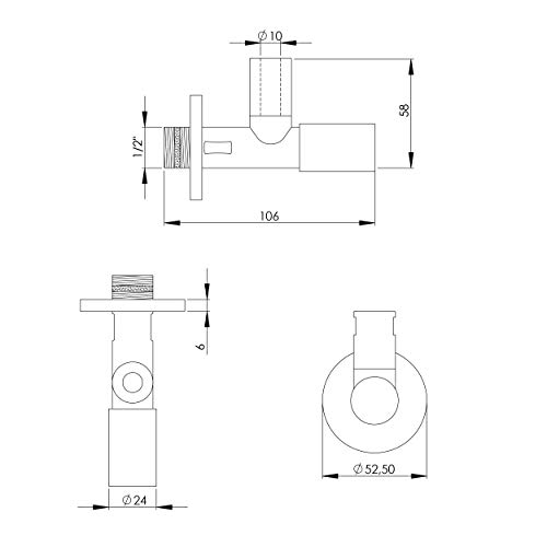 Vanne d'angle 1/2 robinet arret lavabo design chromé modele long auto-étanche VARIOSAN