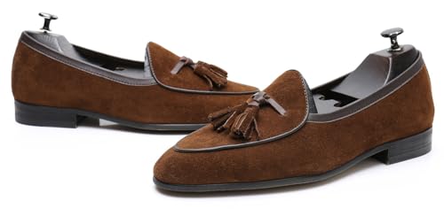 Santimon Men's Suede Tassel Loafers - Slip-On Dress Shoes for Casual, Business, Wedding & Prom - Modern Penny Loafers for Suits & Tuxedos3