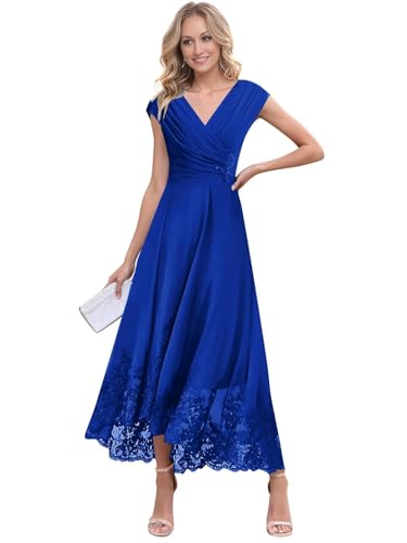 Chiffon Lace Mother of The Bride Dresses for Women V Neck Teal Length Evening Gown Formal Wedding Guest Dress