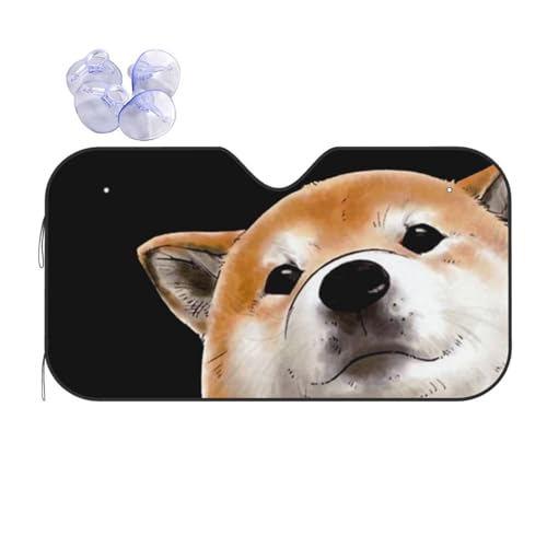 カーサンシェード 柴犬 いぬ 犬柄 カーフロントカバー 車用サンシェード 日よけ 紫外線対策 展開寸法 130x70cm 吸盤4個付 カーテン 遮光断熱 軽自動車
