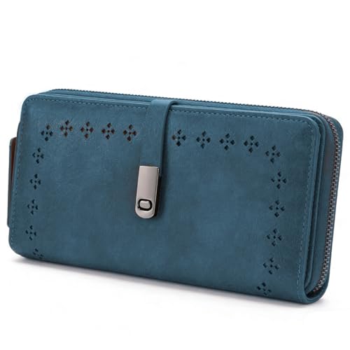 Image of Wallet for Women Large Capacity RFID Blocking Leather Bifold Card Holder with Zipper Change Pocket