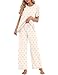 Rapbin Schlafanzug Damen Pyjama Set Loungewear Pyjama Oberteil und Lang Schlafhose mit Taschen Nachtwäsche Hausanzug Zweiteiliger (Apricot mit Kirschprint L)