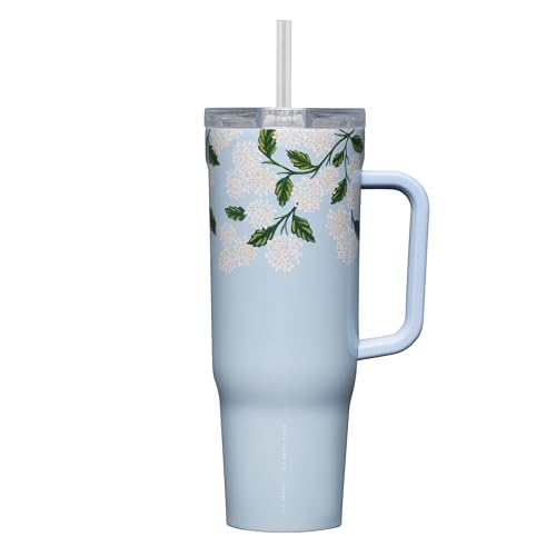 Rifle Paper Co Travel Mug: Stylish, Insulated, and Perfect for On-the-Go 5 Corkcicle x Rifle Paper Co. Cruiser Insulated Tumbler with Handle & Straw - Keeps Drinks Cold 20 Hours - BPA-Free - 40 oz - Gift for Mom - Great for Mother's Day or Christmas - Gloss Blue Hydrangea