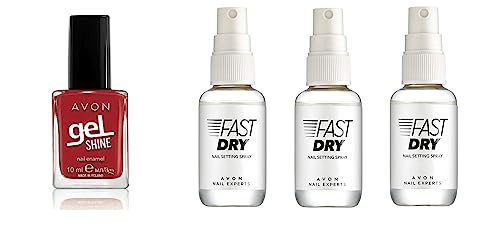 3 x Avon Nail Experts Liquid Freeze Quick Dry Nail Spray and Red Nail Varnish Bundle