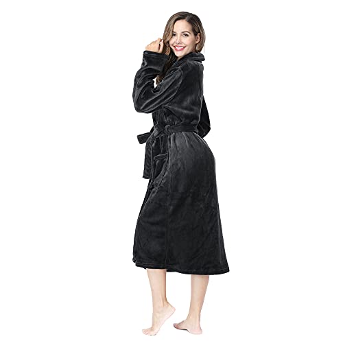 Rongtai Womens Bathrobe Ladies Fleece Plush Warm Long Robes （Small,Dark Gray） #TOP2