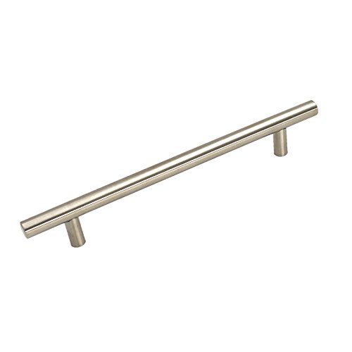 Image of homdiy (5 Pack) Drawer Pulls Brushed Nickel Cabinet Pulls HD201SN Cabinet Hardware Euro Style Drawer Handles 6-1 /4in Hole Centers Kitchen Cabinet Handles Cupboard Handles