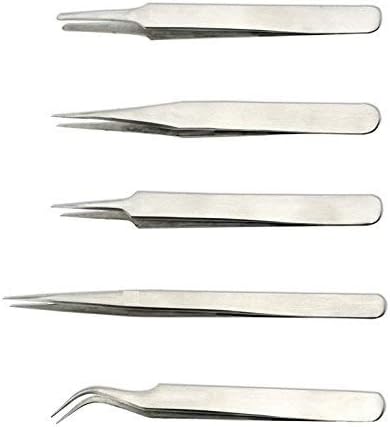 PagKis Set of 5 Non-Magnetic Tweezers - Stainless Steel for mobile, gadget repairing, personal care