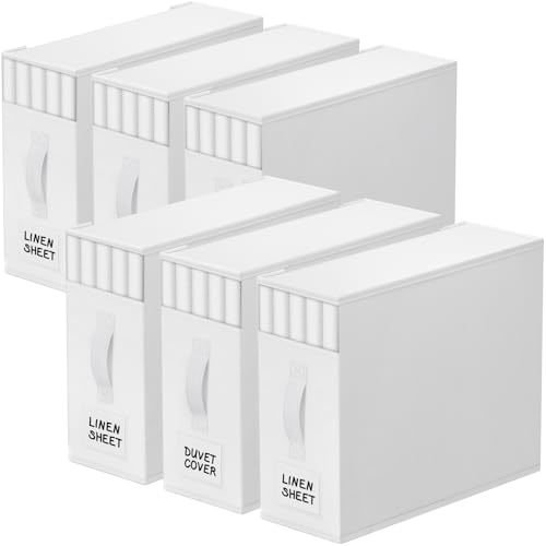 Image of StorageTastic 6 Pack Bed Sheet Closet Organizers and Storage,Sturdy Foldable Storage Containers with Window and Label,Storage and Organization for Bedding Sheets,Duvet Covers,Blankets (White)