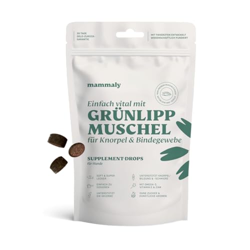 Grünlippmuschel Hund die Gelenktabletten von mammaly - ca. 60 Snacks für Hunde (110g) - Kann positiven Beitrag bei Arthrose leisten - Alternative zu Tabletten, Kapseln & Grünlippmuschelpulver