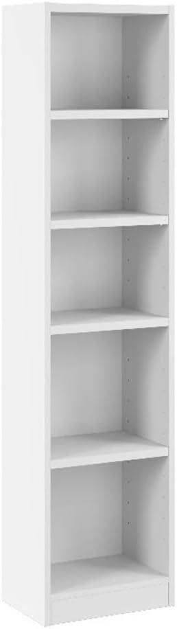 Bush Home Universal 17W Narrow 5 Shelf Bookcase in White, Tall Skinny Bookshelf for Home Office Storage or Living Room Organization