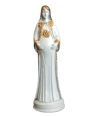 Imagem Nossa Senhora do Ó Estatueta religiosa em resina, 9 x 2 cm, acabamento cinzento e dourado
