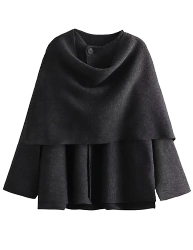 Kissonic Women's Oversized Scarf Jacket Shawl Wraps Knit Long Sleeve Button Winter Peacoat(Grey-M)