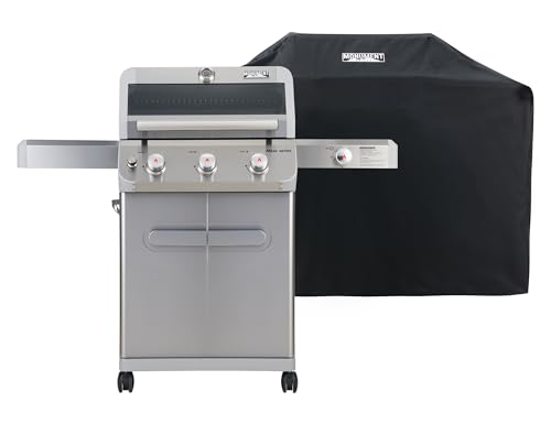Image of Monument Grills Mesa Series, Outdoor Barbecue Stainless Steel 3 Burner Propane Gas Grill, 48,000 BTU Patio Garden Grill with Side Burner and Knob Controls, Mesa305 with BBQ Cover