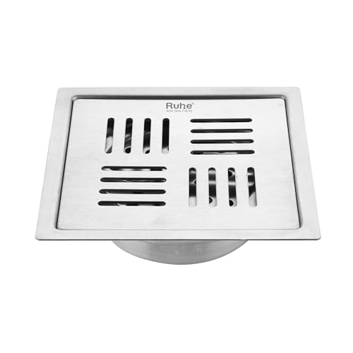 Image of Ruhe Ruby Exclusive Square Flat Cut Floor Drain | 304-Grade Stainless Steel Drain Jali | 6 x 6 inches | Floor Drainer with Cockroach Trap /Jali