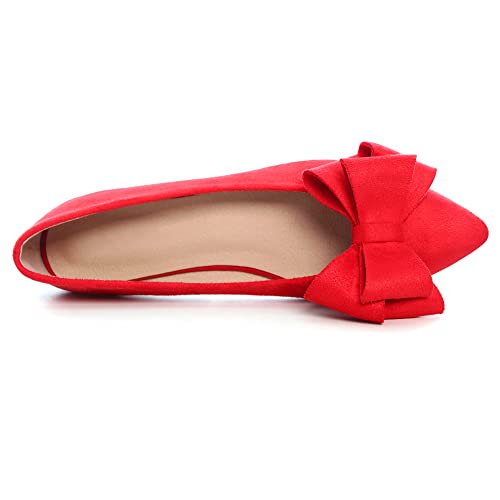 Image of WENJIAZHIZHI Square Toe Bow Ballet Slip-On | Classic Suede Finish,Chic Bow Detail,Effortless Everyday Style,Wedding Party Office,Plus Size Available